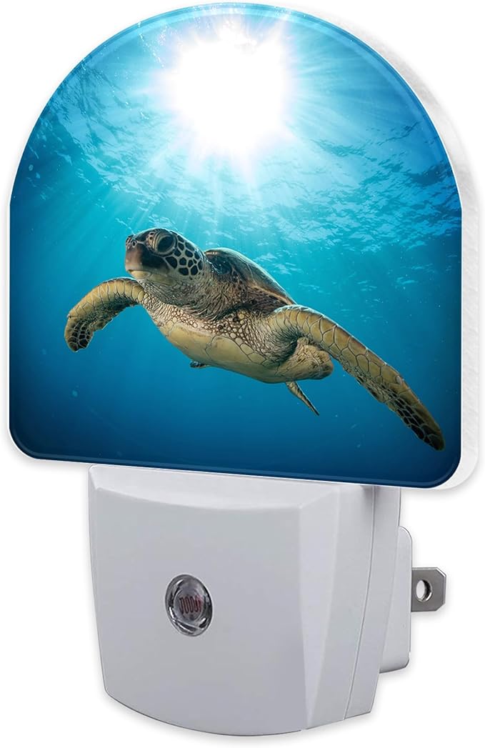 Green Sea Turtle Swimming in The Sea Night Light for Kids,Beautiful Underwater World Night Light Plug in with Dusk to Dawn Sensor,0.5w Energy Saving Nightlight for Hallway Stairway Kitchen Bedroom