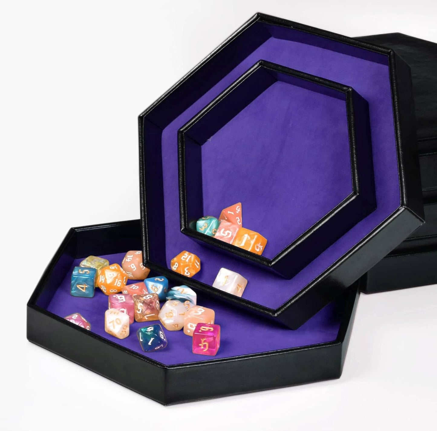 DND Dice Tray - 2 in 1 Rolling and Storage Hexagonal Tray, Faux Leather, Purple