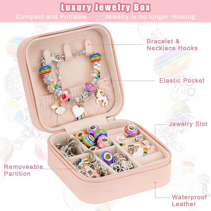 Hysagtek Jewellery Making Kit - Bracelet Making Kit 66 Pcs DIY Girls Charm Bracelet Making Bracelets for Girls Beads Necklace kit Jewelry Making Charm Pendants Craft with Box