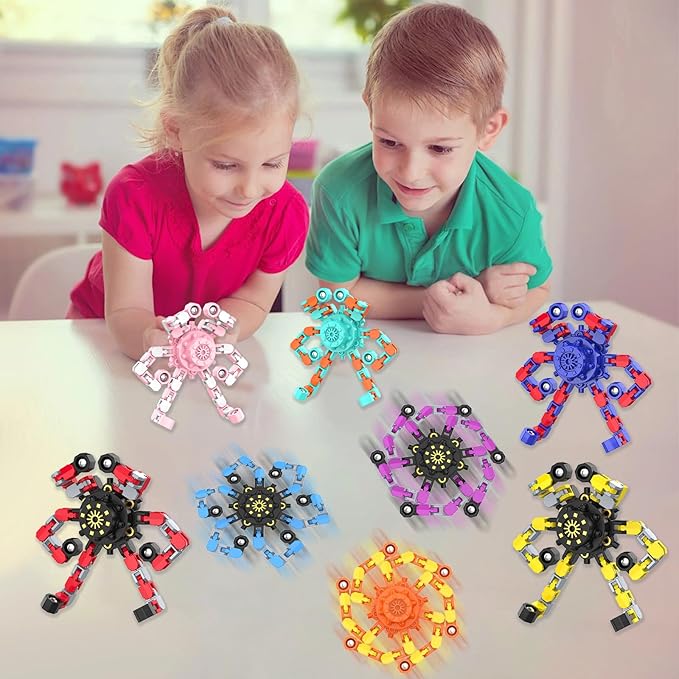 Transformable Fidget Spinners,Funny Stress Relief Sensory Fidget Toys,Deformable Chain DIY Robot Fingertip Gyros Toys Birthday Party Favors Easter Basket Stocking Stuffers for Kids and Adults (24PC)