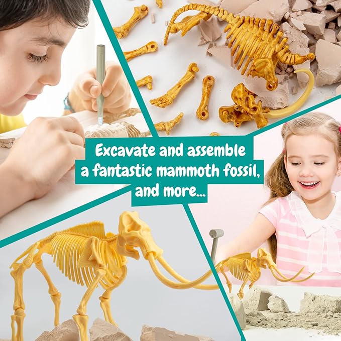 Science4you - Mammoth Fossil Digging Kit for Kids +6 Years - Excavate and Assemble 17 Mammoth Fossils - Ideal Dinosaur Excavation Kit Toy, Archeology and Paleontology Sets for Kids Age 6+