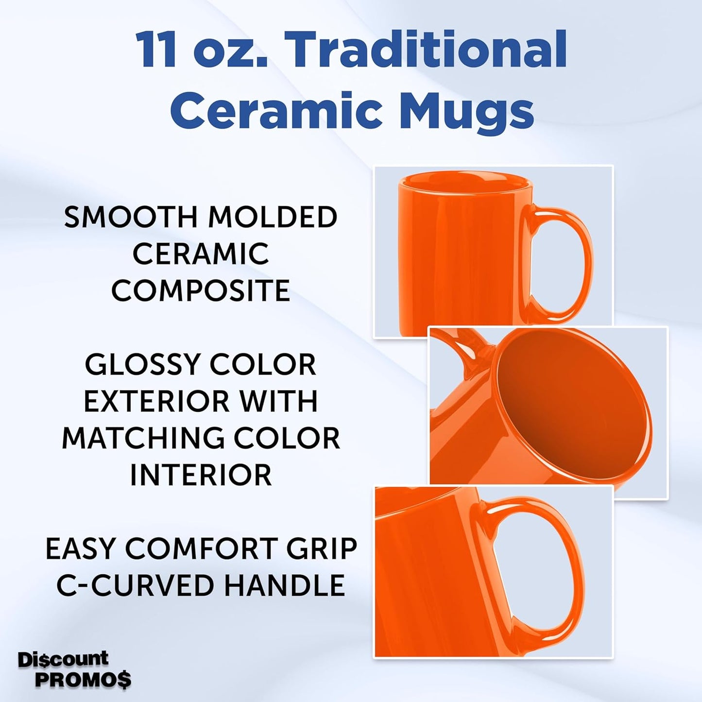DISCOUNT PROMOS Ceramic Coffee Mugs 11 oz. Set of 10, Bulk Pack - Coffee cup set, Iced coffee cup, Gaming mug - Orange
