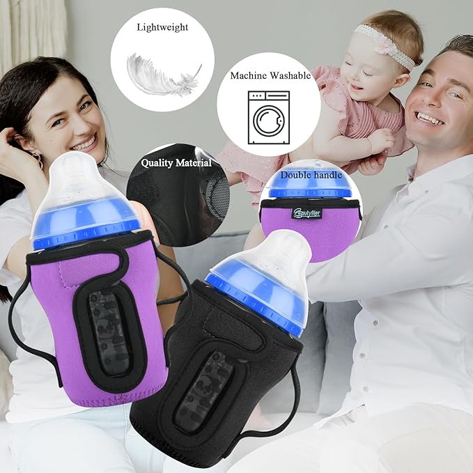 Beautyflier Glass Baby Bottle Sleeve Covers for 9oz Nature Baby Bottles with Dual Handle, 3.8mm Thicken Heat and Cold Retention Baby Bottle Sleeve (Black+Purple)