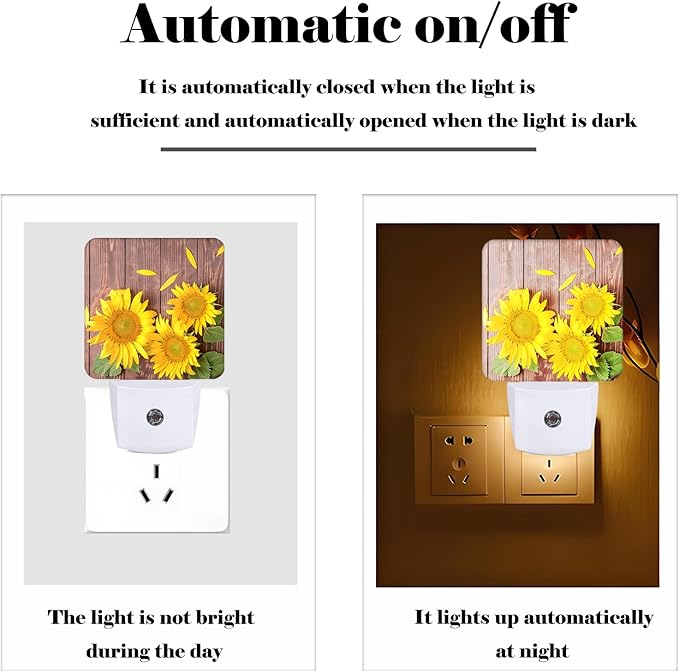 Vintage Wooden Sunflower Night Light,Plug Into Wall with Dusk to Dawn Light Sensors, Warm Nightlights for Bedroom, Bathroom, Hallway, Kitchen, Gifts Ideal for Boys Girls Women Men