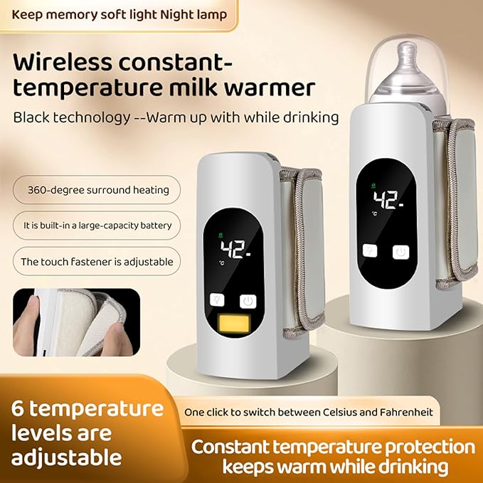 Hilitand Portable Bottle Warmer USB Rechargeable Baby Bottle Warmer 5200mAh Travel Bottle Warmer with Precise Temperature Control for Home Outdoor Travel