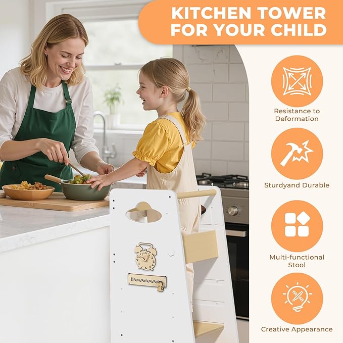 Toddler Tower 3-in-1 Multifunctional Kitchen Stool Helper, Adjustable Height ，Highchair