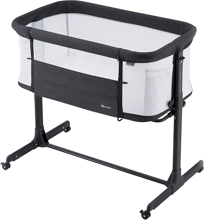 Baby Bassinet Bedside Sleeper with Wheels,Easy Folding Lightweight Crib for Baby/Infants,Breathable Mesh and Adjustable Height - Grey