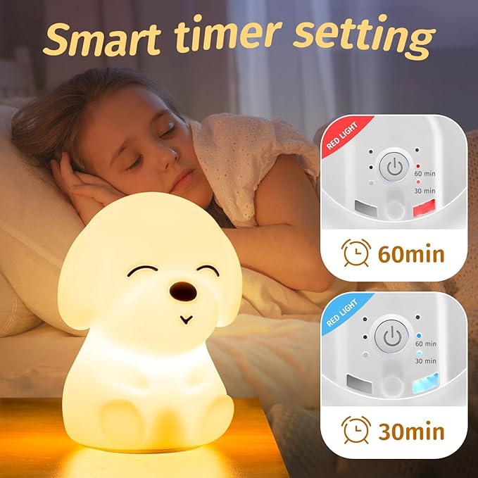 Mubarek Kids Night Light Cute Lamp, Remote+16 Colors Night Lamp for Bedroom, Dimmable Night Light, Timer for Kids Lamp, Battery Operated Kawaii Room Decor,Cute Dog Gifts Puppy Gifts for Boys