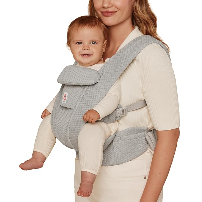 Ergobaby Omni Deluxe Baby Carrier Newborn to Toddler - Breathable Baby Carriers for Summer - All-Position Carrier with Enhanced Lumbar Support & Airflow (7-45 Pounds), Mesh, Pearl Grey