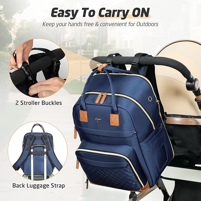 Diaper Bag Backpack - Extra Large Diaper Bag for 2 Kids Twin, Travel Baby Bags for Mom Dad 25-37L Expandable with Changing Pad Earphone Hole, Solid Blue