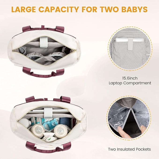 LOVEVOOK Diaper Bag Backpack,Diaper Bag Tote with Insulated Pockets,Baby Bag for Girl Boy with Changing Pad,Large Baby Diaper Bag with Pacifier Case,Anti-Theft Travel Backpack for Women,Red-White