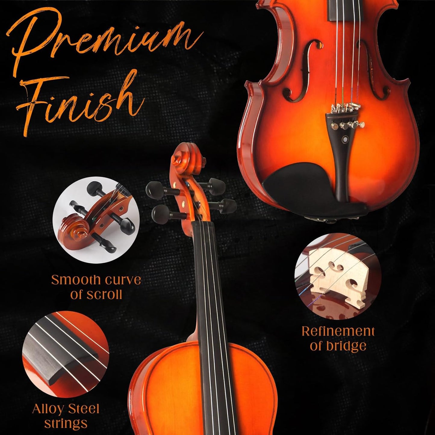 4/4 Violin For Beginners, CVN-300 Full Size Fiddle Set For Student, Solidwood Ebony Fitted Beginner Starter Violins Kit with Hard Case, Rosin, Bow, Stringed Musical Instruments