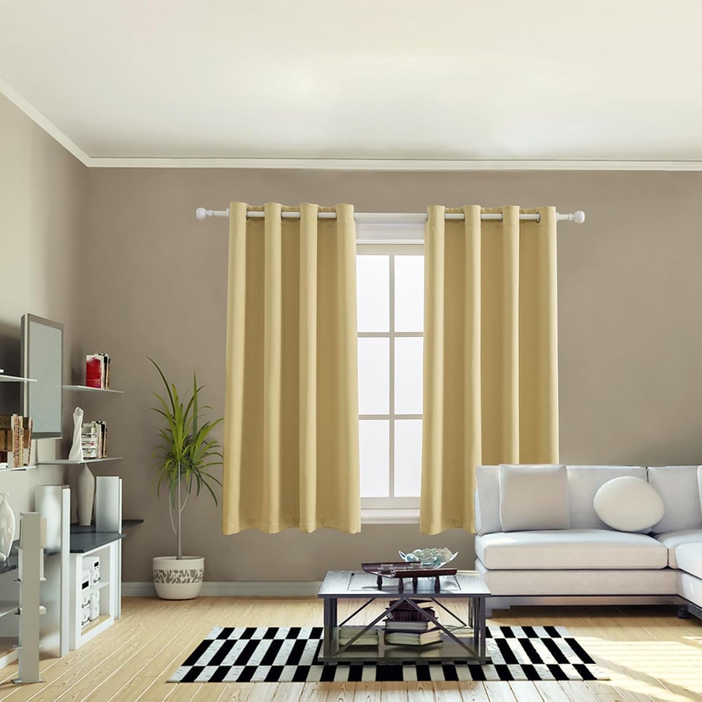 Anytime 100% Blackout Curtain Set, Thermal Insulated & Energy Efficiency Window Draperies for Guest Room, Full Shading Panels for Shift Worker and Light Sleepers（Beige, 2 Panels, 52W x 63L）