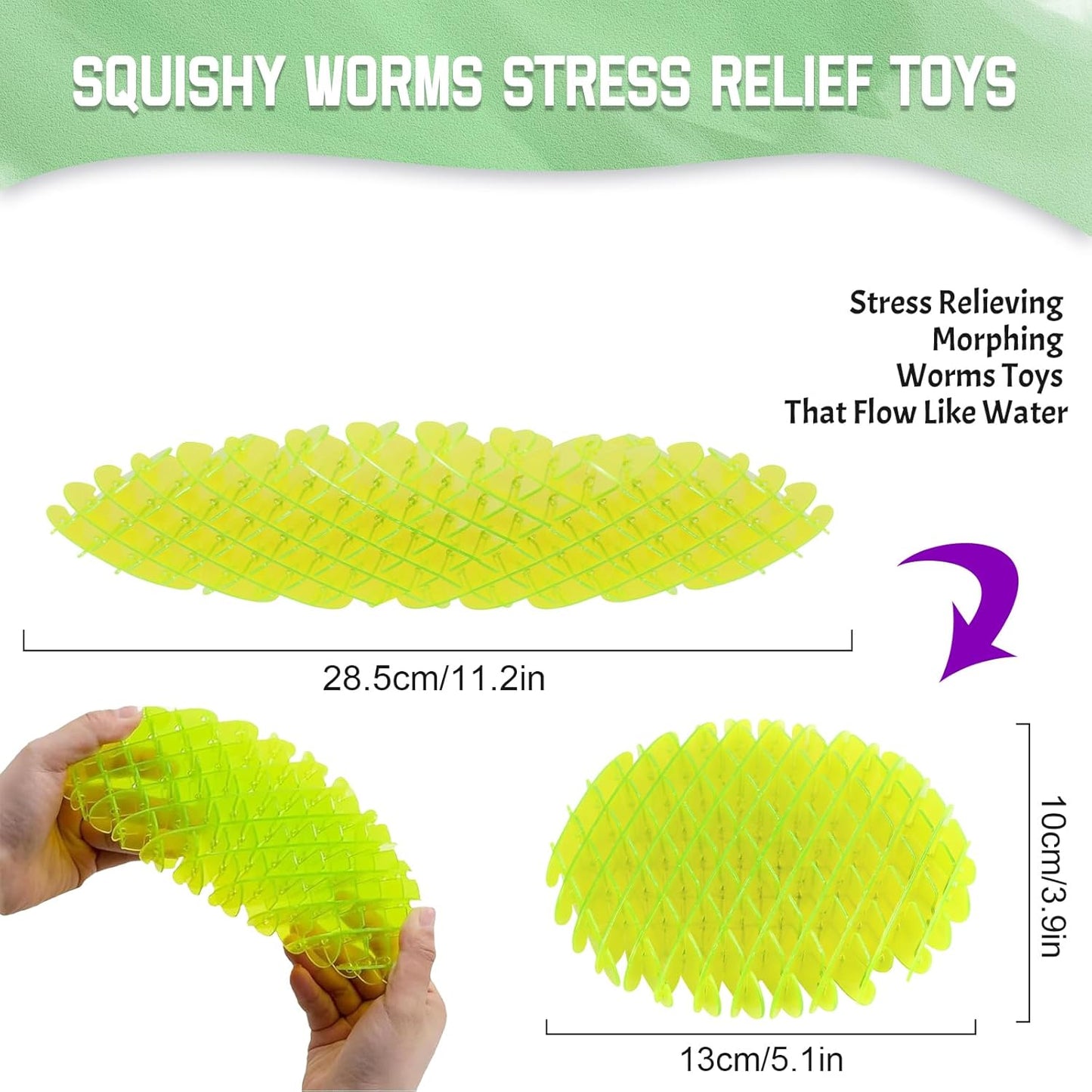 Fidget Worm Toy,Yellow Worm Big Fidget Toys Adults and Kids, Funny Stretchy Sensory Stress Toys, Fidget Sensory Squeeze Toys, Relieves Stress and Anxiety Finger Toys for Kids with Autism ADHD
