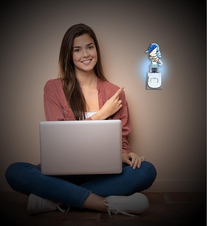 COTA Global Seahorse Night Light - Home Décor Wall Plug in Night Light with Switch, Unique Decorative Hand Made LED Glass Art Nightlight for Bathroom, Nursery - 4.5 Inches