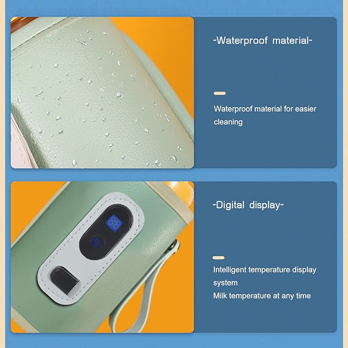 Baby Milk Bottle Warmer with USB Digital Display - Portable 5 Speed Milk Heat Keeper for Breastmilk and Water (Green)
