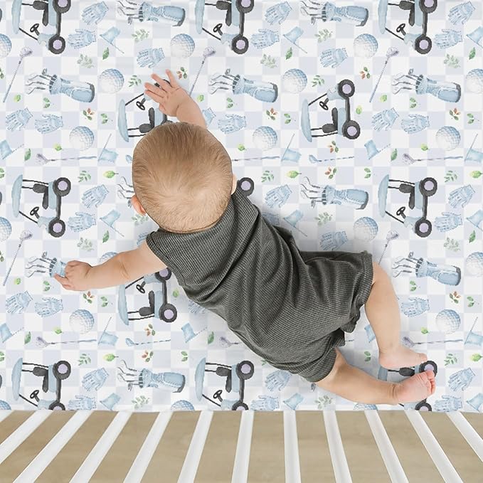 Golf Baby Crib Sheets, 28"x52", Sports, Blue, Polyester, Standard Crib