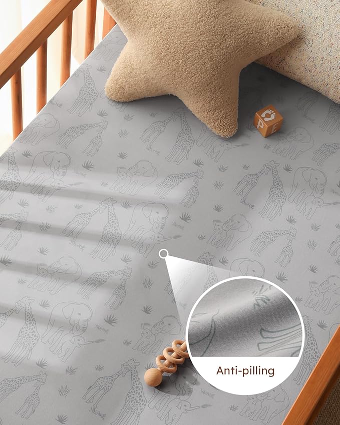 Baby Crib Sheets for Boys Girls, 28x52x8in Fitted Crib Sheet Neutral 3 Pack for Standard Crib and Toddler Mattress, Breathable Soft Microfiber Baby Sheet Elephant
