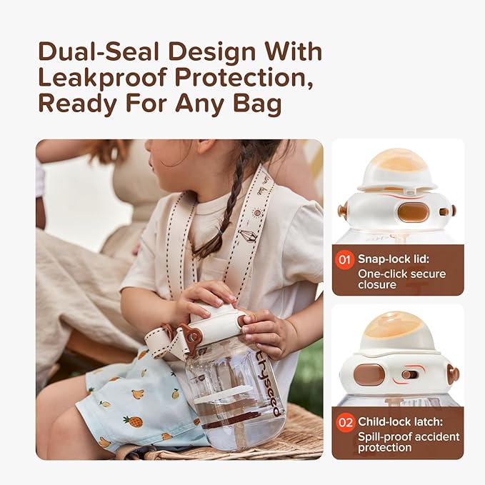 thyseed Toddler Water Bottle with Straw Cups Spill Proof School Kids Sports No Spill Children Leak Proof Travel Drinking Cup Dishwasher Safe BPA Free 2+ Year Old Boy Girl Child 14oz/400mL 1 PCS