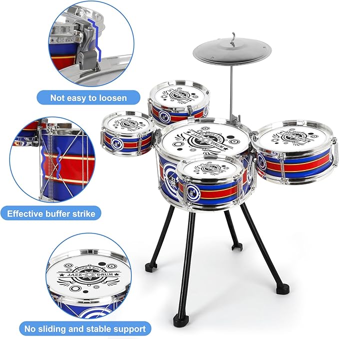 Kids Drum Set, 8 PCS Drum Set for Toddlers 1-3, Kids Jazz Drums Ages 5-7 Musical Instruments Toys for Beginner Boys Girls Gifts -Blue