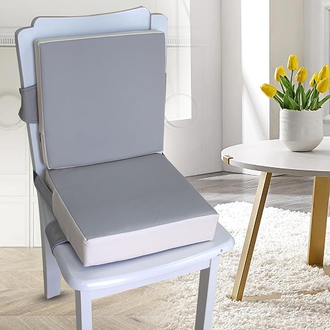 Booster Seat for Dining Table, PU Anti-Scratch Easy Cleaning Kids Toddler Booster Seat for Table, Portable Travel Increasing Cushion for Chair - Light Grey