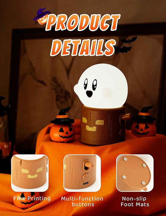 Cute Ghost Night Light, Two Modes Warm Yellow Light and Candlelight, Night Light for Kids,Cute Decoration,Kids Lamp,Living Room, Bedroom, Camping, Gifts for Children Christmas, Halloween