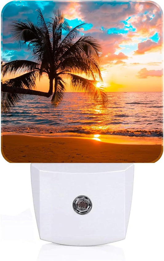 Summer Sunshine Beach Night Light,Plug Into Wall Decor for Stairway,Hallway,Kitchen,Dusk to Dawn Sensor Nightlights for Boys/Girls/Women/Men Room Gifts