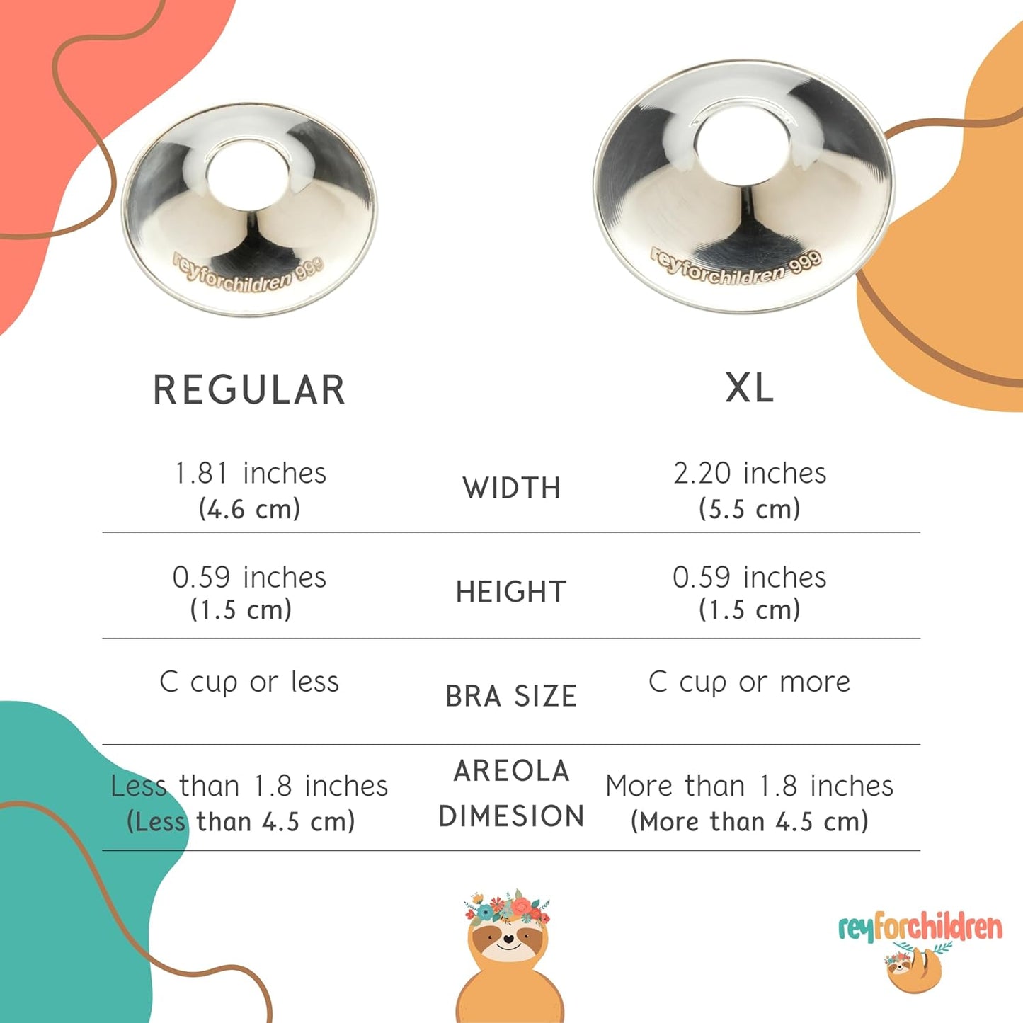 RFC Silver Nursing Cups - 999 Silver Nursing Pad - Nipple Shield Kit for Nursing Newborn - Breastfeeding Essentials - Nipple Cover Breastfeeding - With Silicone Ring & Cleaning Scotch & Case (REGULAR)