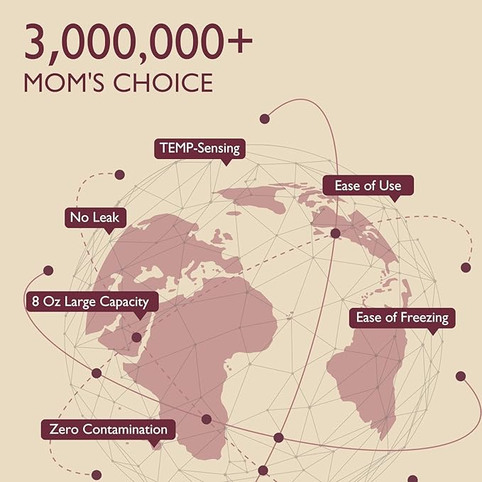 Momcozy Easy Pour Breastmilk Storage Bag, 8Oz, Temp-Sensing Color Change, 120 Count Milk Bag with Self Standing for Breastfeeding, No Leak Presterilized for Freezer, Recyclable & BPA Free