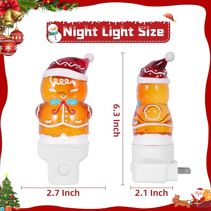 Christmas Night Light Plug into Wall Swirling Glitter USB Portable Christmas Decorative Night Light Decoration for Kids Adults Bedroom Kitchen Living Room Holiday Decor (Gingerbread)