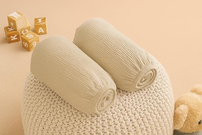 Baby Bassinet Sheets 33x17 Inches, Muslin Fabric Pack of 2 Beige Organic Bassinet Sheets Girl/Boy, Soft Breathable Fitted Bassinet Mattress Sheets, No Shrinking or Loose Corners, Safe & Cozy