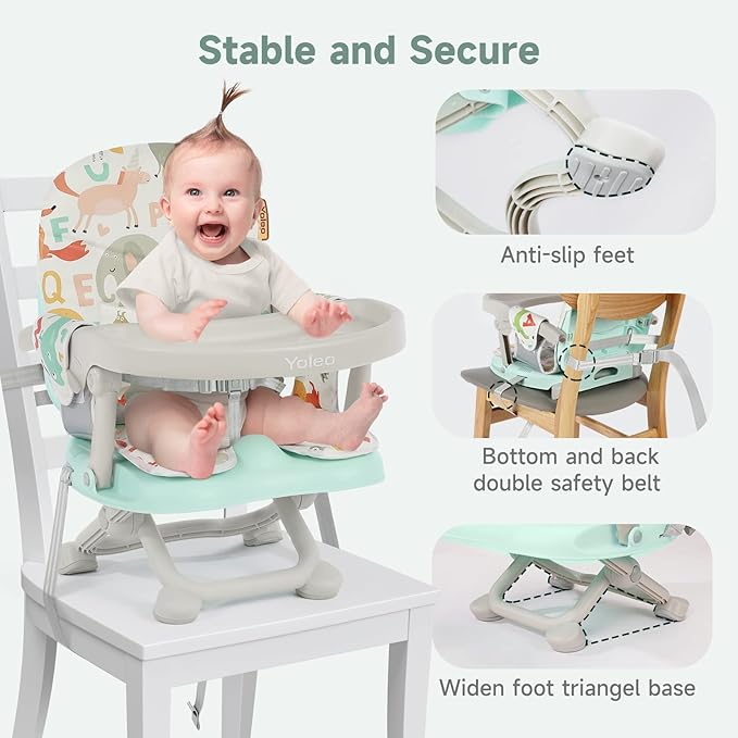 YOLEO Baby High Chair Booster Seat for Dining Table, Adjustable Height Travel Foldable High Chairs with Tray