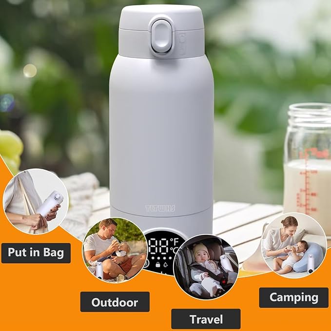 Portable Bottle Warmer & Travel Bottle Warmer - 17oz Large Capacity Fast Heating for Breastmilk/Formula, Dual Mode for Milk/Water, Perfect for Car Journeys & Outdoor Use