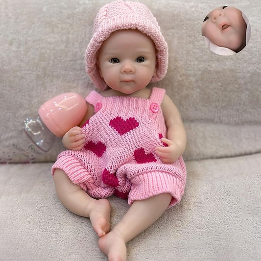 12 inch Full Silicone Reborn Baby Doll Girl Lifelike Newborn Dolls Open Mouth Real Life Baby Dolls with Feeding Accessories