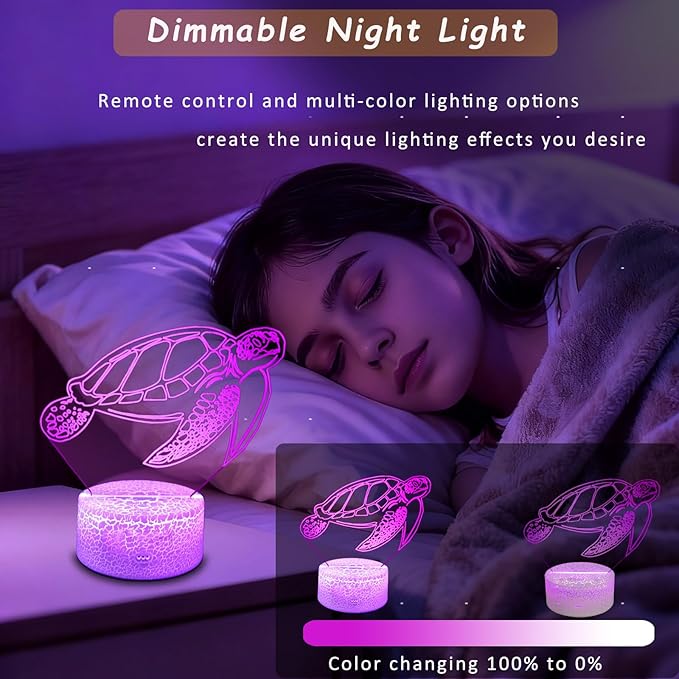Ocean Sea Turtle Night Light, 3D Illusion Turtle Night Lamp for Kids Room, Multi Color Changing with Timing Remote, Sea Turtle Bedroom Decor for Boy Girl, Gifts for Teen Kid