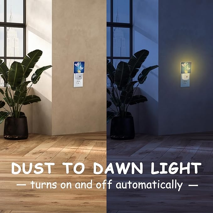 Glowing Butterflies and Golden Leaves Night Light Plug Wall,LED Night Lights with Dusk to Dawn Light Sensor for Women Girls Boys Room Decor,Hallway,Kitchen,Bathroom,Nursery,Stairs
