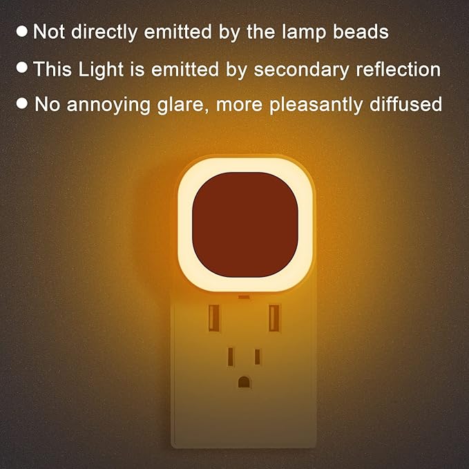 4 Pack Plug in Amber Night Light, Auto Dusk to Dawn, Soft Glow, Dimmable, Diffused Light, LED Lights for Bedroom, Kids, Bathroom, Sleep, Baby Nursery, Toddler, Hallway, Kitchen, Home Decor