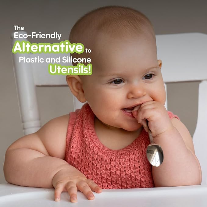 Kleynimals Safari Friends Made in USA Baby Flatware – 100% Stainless Steel Baby Forks and Spoons, Non-Toxic, BPA-Free, Eco-Friendly, Dishwasher Safe – Safe Utensils for Babies & Toddlers