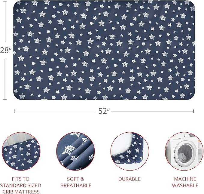 Crib Sheets & Waterproof Crib Mattress Protector for Boys 4 Pack Set, Viscose, Waterproof Crib Sheets Mattress Pad Cover, Grey & Navy