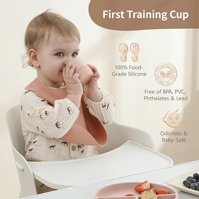 Moonkie Silicone Baby Cup 4 Months+ | Tiny Open Training Cup for Infants with Confetti Sprinkles | Baby-Led Weaning Essential | 2 oz (Soft Lilac, 1 Pack)