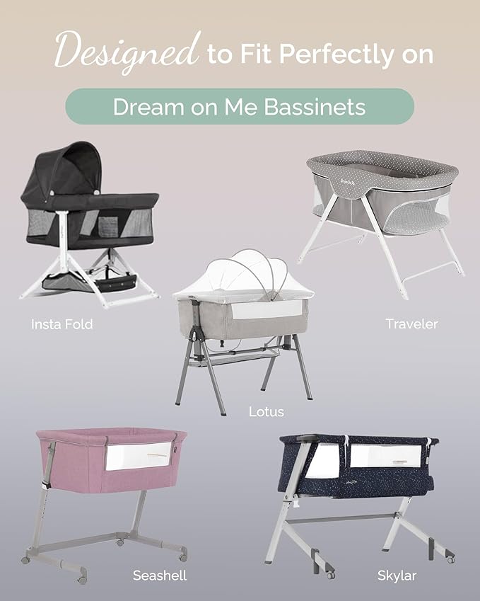 Bassinet Fitted Sheets for Dream on Me Traveler Portable Bassinet & Skylar, Seashell Bedside Sleeper - Buttery Soft, Premium Stretchy Jersey Knit Sheets - Sky + Sage + Cloud, 3 Pack