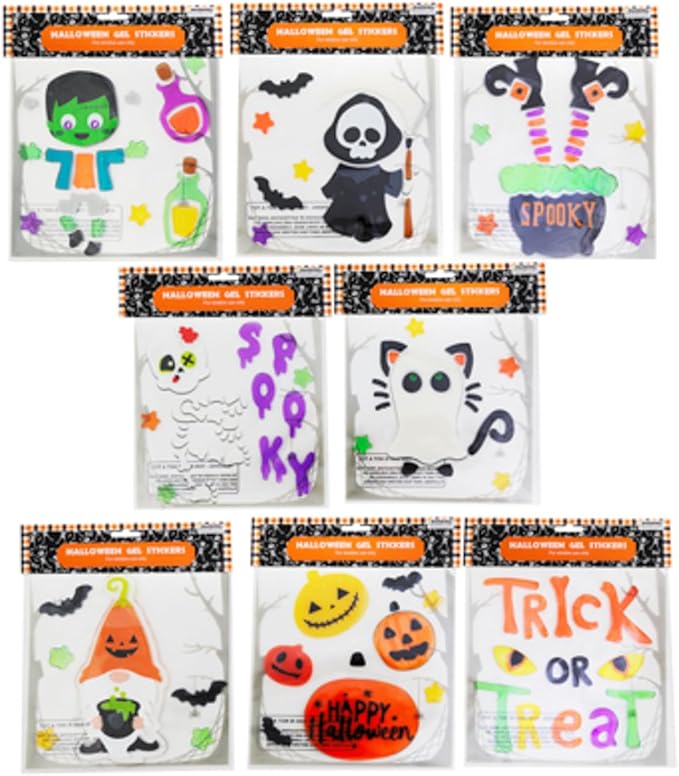 Fall Halloween Gel Sticker Window Clings Decoration Bundle with Ghost Bat Black Cat