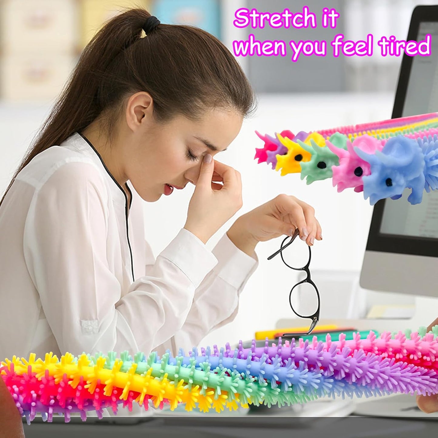 45PCS Stretchy Fidget Toy,Dinosaur Sensory Fidget Block Toys,Muticolor Stretchy Strings Toy for Stress Relief,Claming,Birthday Children's Day Gift,Kids or Adults, Party Favors Stocking Stuffers