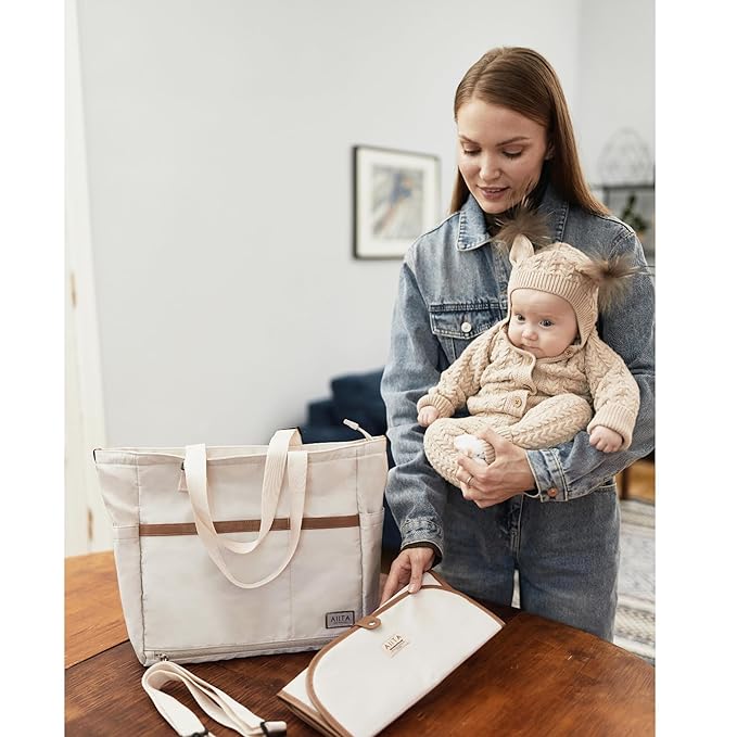Diaper Bag Tote,Baby Diaper Bags,Convertible Diaper Bag Backpack,Crossbody Tote Bag for Women,Stylish Shoulder Bag with Changing Pad,Baby Registry, Work Tote,Travel Gym Bag,White