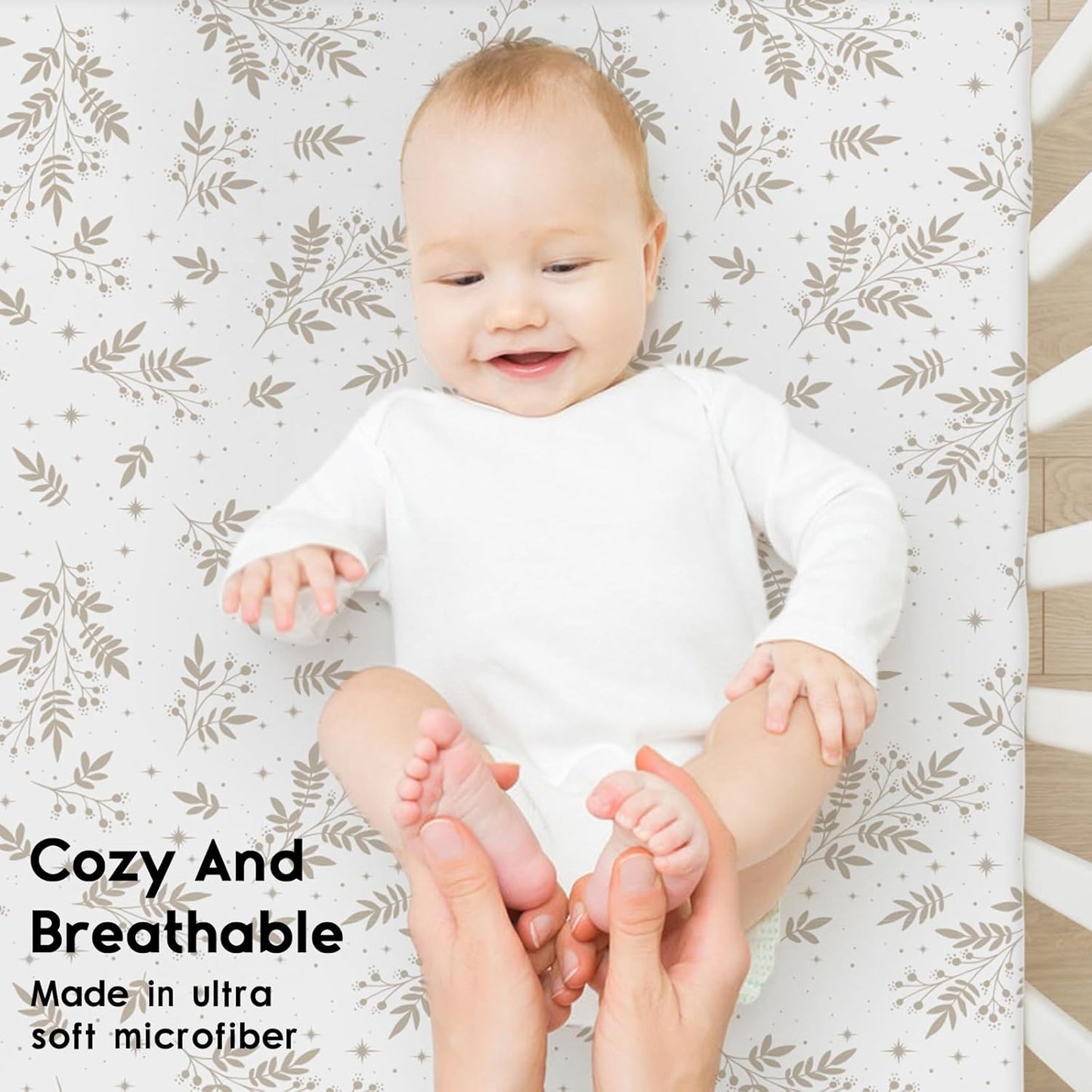 Yoofoss Baby Crib Sheets for Boys Girls, Fitted Crib Sheet 2 Pack for Standard Crib and Toddler Mattress, Super Soft Microfiber Baby Sheet 28x52x8in(Brown+Leaf)