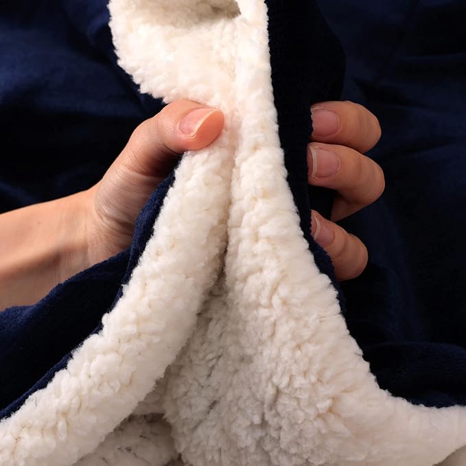 NANPIPER King Size Sherpa Blanket, Soft Fleece Throw for Bed, Reversible Thick Fuzzy Blanket for Winter (Navy Blue, 90x108 inches)