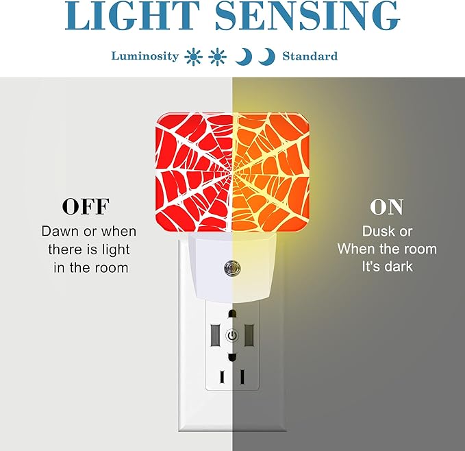 White Spider Web Night Light for Kids, Spider Web LED Night Light Plug into Wall with Dusk to Dawn Sensor for Girls Boys Women Men Room, Hallway, Kitchen, Bathroom, Stairs Decor