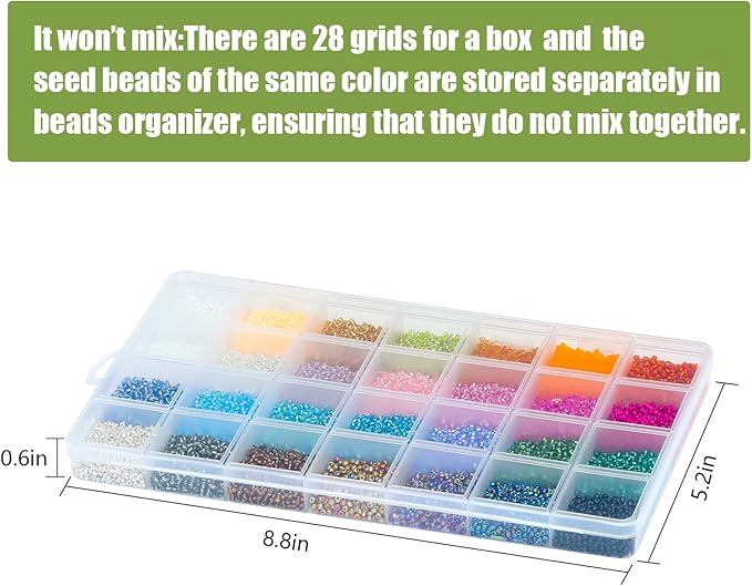 Ybxjges 24000Pcs 2mm Glass Seed Beads Kit, with 28 Colors Small Beads Kit for Girls,Women and Adults,Bracelets, Necklaces,Earring,Jewelry Making Supplies