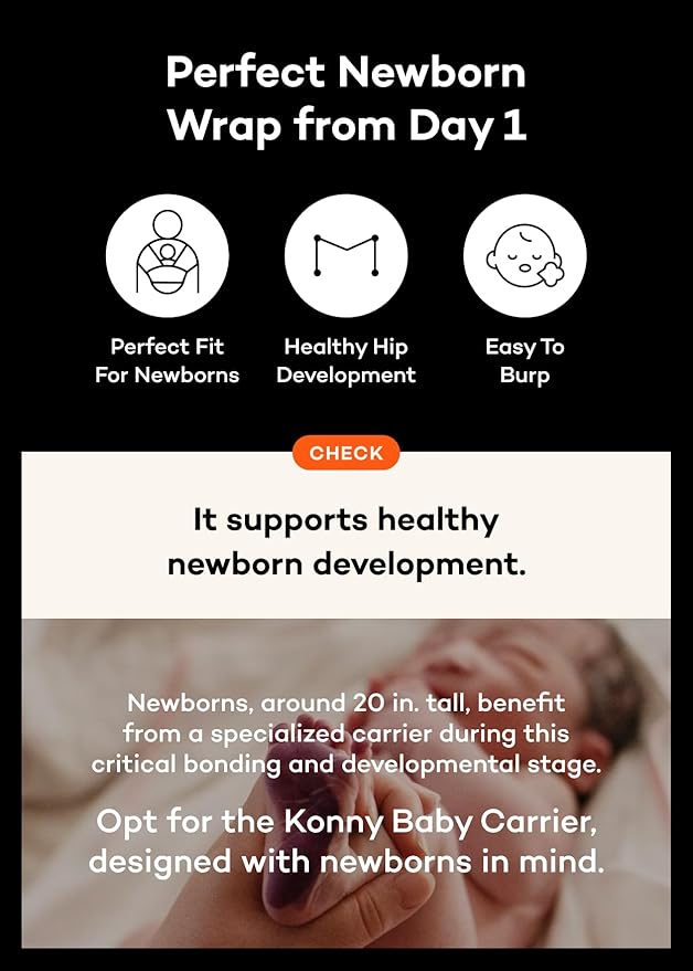 Konny Baby Carrier Flex SoftBreeze with Head Support - Adjustable, Easy to Wear Baby Wrap Sling, Perfect for Newborn Babies Essentials up to 44 lbs (XS-XL) - Neutral Beige