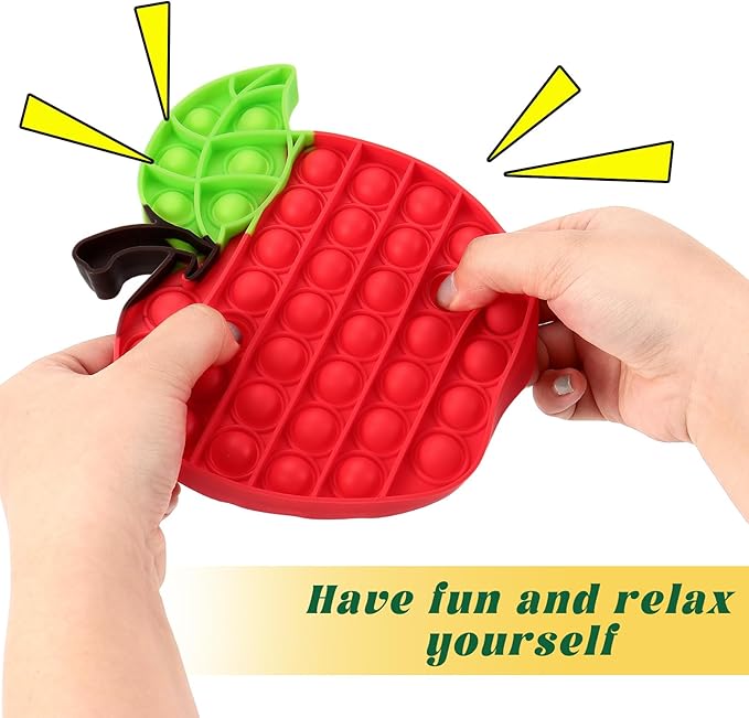 4 PCS Fidget Push Toy for Kids, Fruit Silicone Push Bubble Fidget Sensory Toys, Anxiety Relief Squeeze Toy for Kids Adults Classroom Party Favor - Apple, Banana, Grape, Pineapple